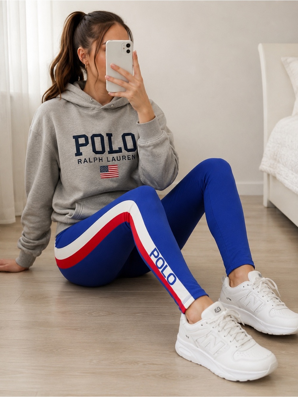 Polo Ralph Lauren Sport Leggings Youth Large 12-14 Blue Red White Athletic Pants